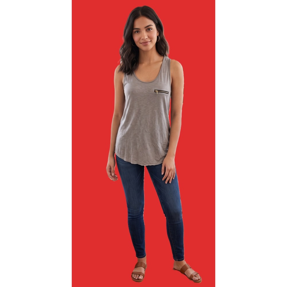 NWT POL Tank Top‎ Taupe Mauve Zipper Pocket Racerback Large